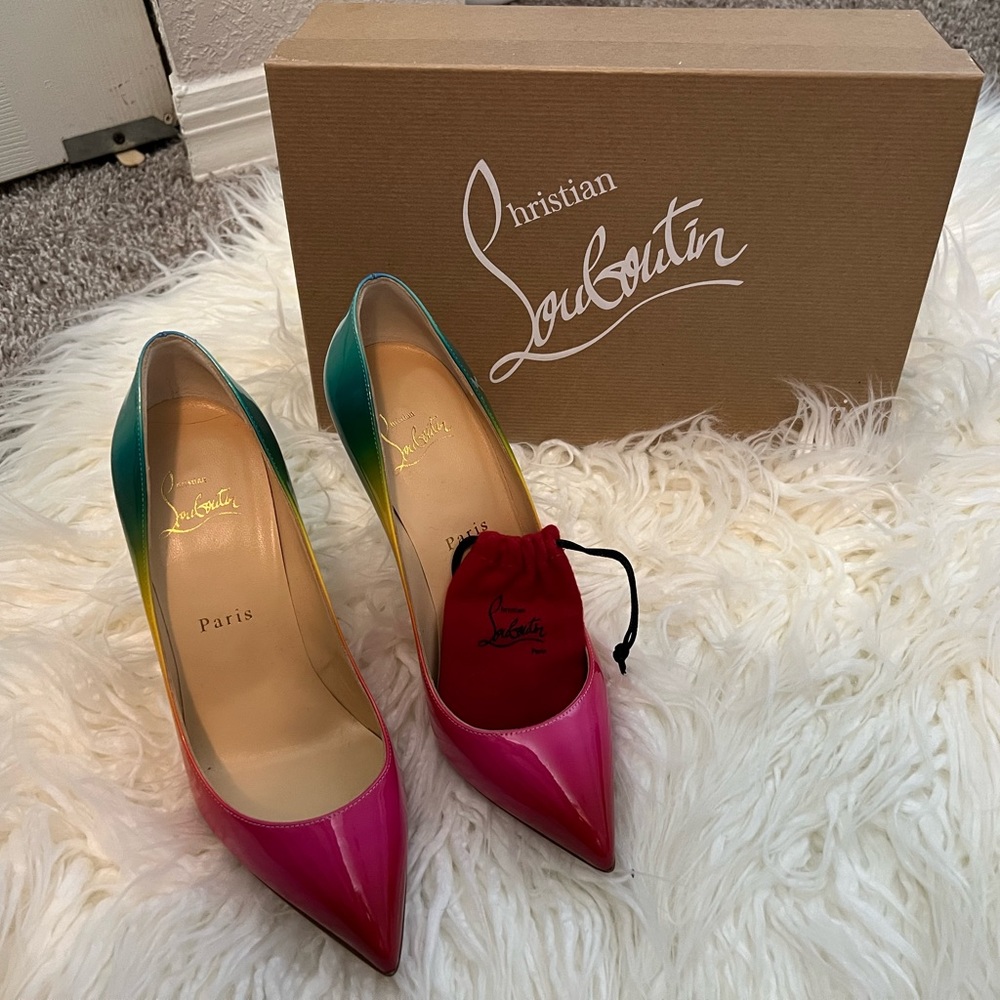 Christian Louboutin Multicolor Pigalle Follies Rainbow Color Patent Stiletto 37